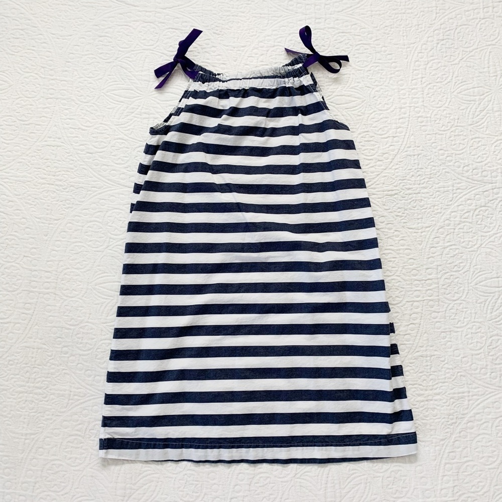 Hanna Andersson Striped Shoulder-Tie Dress, Navy/White